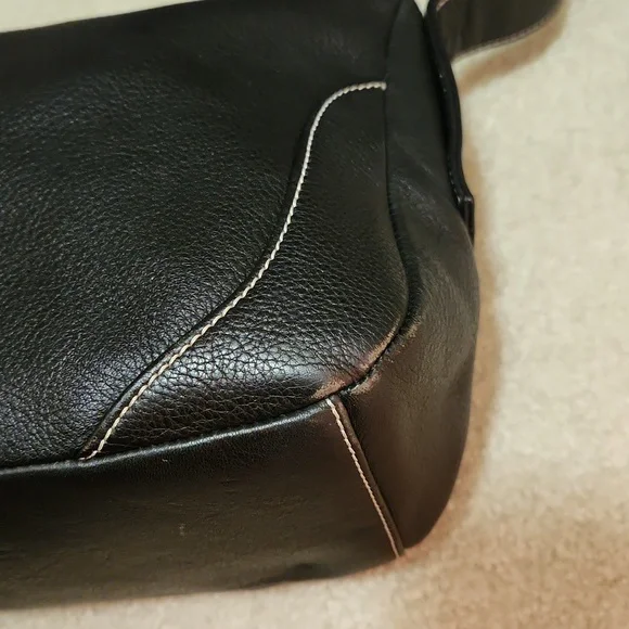 MILA PAOLI Black Leather with  White Accent Stitching Shoulder Handbag - Picture 8 of 12